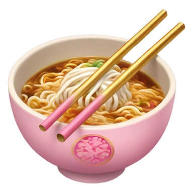 traditional ramen, pink and gold bowl, gold chopsticks sticker