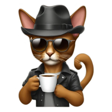 gangster-with-a-Abyssinian cat-gun-and-sunglasses-drinking-coffee sticker