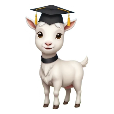 cute white goat with black graduation cap, standing on green grass under bright blue sky, proud and confident sticker