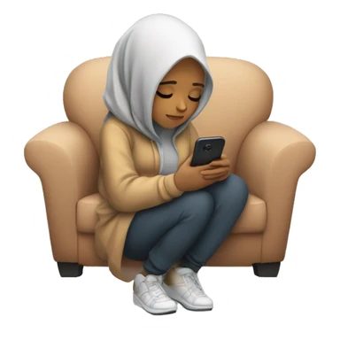 Hijabi-wearing-hoodie-sleeping-on-couch-with-phone sticker