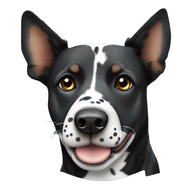Black cattle dog with pointy ears and white stripe down nose and spotty chest  sticker