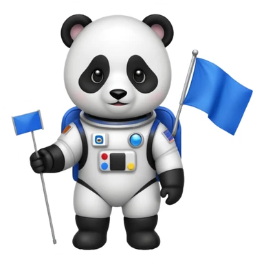 a panda in space suit, holding blue rectangle flag sticker