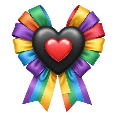glossy black heart with a rainbow bow in a ribbon rosette style sticker