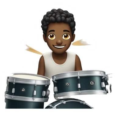 Smiling boy behind a drumkit on an island sticker