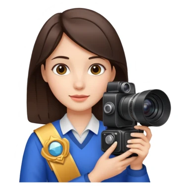 A brunette girl , she’s a proud and successful filmmaker 🍿🌍✨ she’s next to a camera, / holding awards  sticker