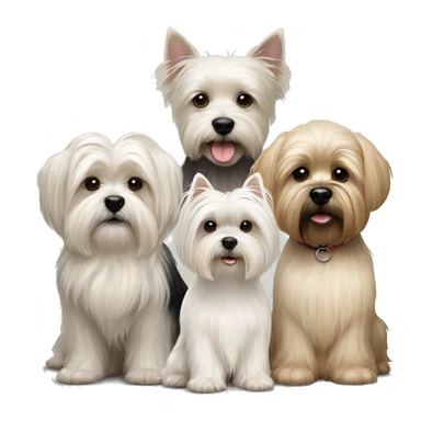 3 dogs West highland terrier and Scottish terrier and beige shih tzu sitting together friends sticker