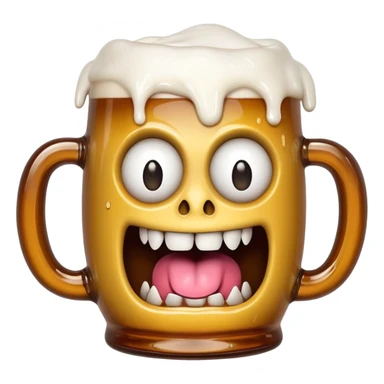 Mimic monster disguised as a beer mug with teeth and tongue, tipsy looking eyes sticker