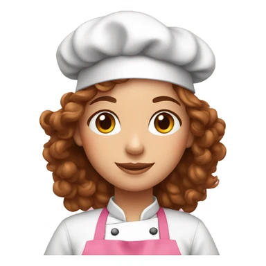 Chef girl with curly brown hair in a pink cap sticker