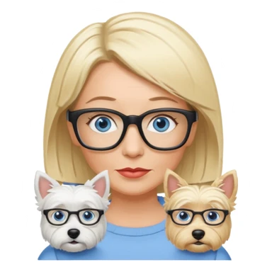 white woman blue eyes glasses middle aged blonde bob funny with westie sticker