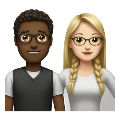 Brown guy with glasses and and a white girl with bangs in a relationship  sticker