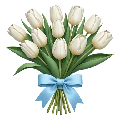White tulips bouquet with light blue bow sticker