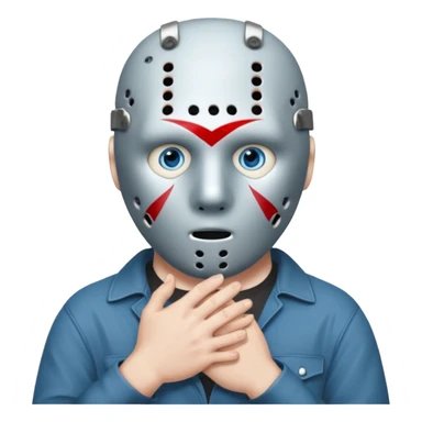 Jason Voorhees, looking cute, with his hands clasped in front of him, at a sideways angle, looks like he is in love sticker