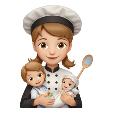 girl kid italian chef, uniform, holding babydoll sticker