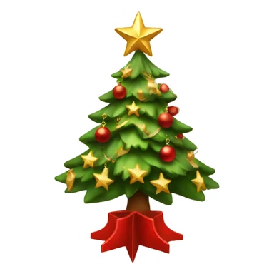 A Christmas tree with gold and red decorations and a star on top sticker