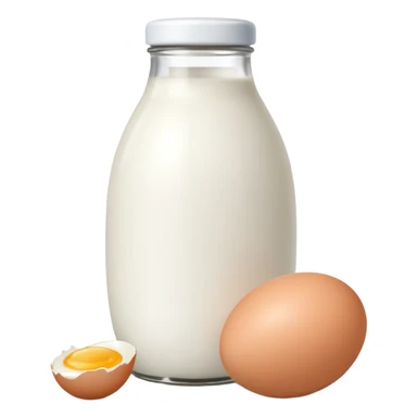 A white milk bottle standing beside a single egg on a clean surface. sticker