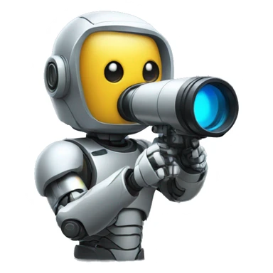 Secret half man half robot agent with a spyglass reviewing multicolor lines of code sticker