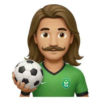 long hair man soccer player green jersey with mustache holding soccer ball sticker