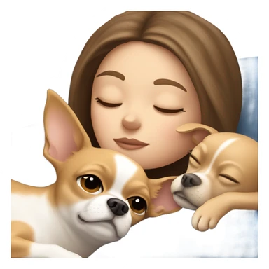 White Girl with long brunette hair napping with a tan chihuahua  sticker