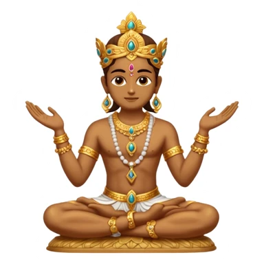 a golden statue of a Hindu deity seated in a cross legged posture with one hand in a blessing gesture, adorned with ornate jewelry�. The figure sits on a decorated pedestal, radiating a sacred and traditional aura�. sticker