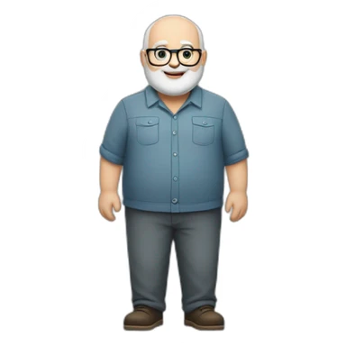 chubby white bald man with gray beard crossed arms full body smiling  glasses sticker