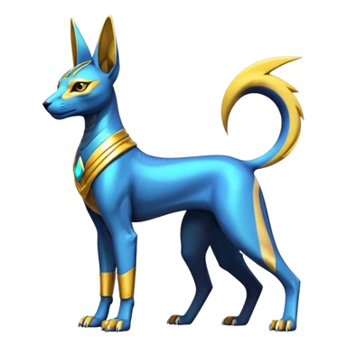 Modern futuristic shiny colorful Anubis-Sphynx-Lombax-Zeraora-Renamon-fusion (full body) sticker