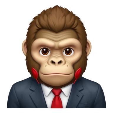 Brown haired cartoon gorilla with tufted fur on head, light skin tone deep eye socked darkening the skin around his eyes, heavy browridges contrasting it, and a red tie, he lives naked in the jungle  sticker