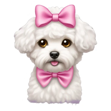 white maltipoo with pink bows on the head sticker