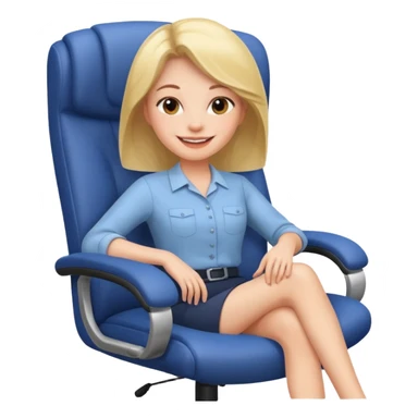 Woman having cartoon faced relaxing in an office chair and smiling sticker