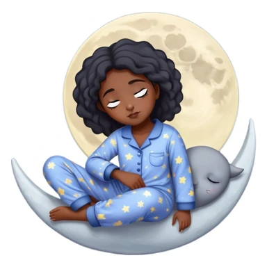 sleepy black girl on white moon in pajamas  sticker