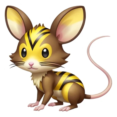 anime-style cute chibi Electric-elemental-type colorful dark-brown jerboa-Pokémon-Fakémon-creature with yellow zig-zag-stripes, with big, long, zig-zag-shaped-whiskers sticker