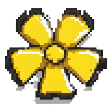 Pixel art radiation hazard warning trefoil symbol in yellow and black sticker