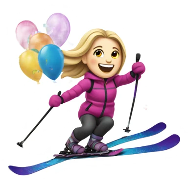 White girl happy birthday skiing confetti and ballons  sticker