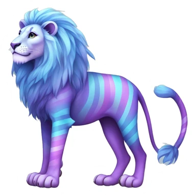 Colorful pastel vernid fantasy creature LiLaiRa Kamirah Falvie whiskers paws full body purple gradient stripes with pastel blue braided tail lion sticker