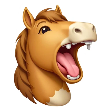 Cinematic Cute Yawning Bay Horse Portrait Emoji, Head tilted slightly with a dramatic, wide-open yawn, revealing a smooth bay fur with a subtle luster, floppy ears slightly drooping, round amber eyes barely open in drowsy contentment, Simplified yet irresistibly adorable features, highly detailed, glowing with a soft, cozy glow, high shine, relaxed yet expressive, stylized with a touch of equine whimsy, bright and endearing, soft glowing outline, capturing the essence of a sleepy yet affectionate horse, so drowsy it feels like it could stretch out of the screen and curl up for a nap! sticker