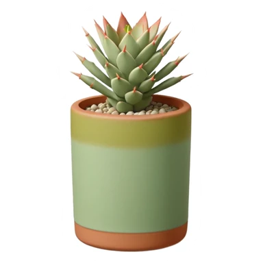 A ceramic pot in a pastel terracotta color, shaped like a cylinder, the pot is tall and contains an Acanthocalycium Glaucum cactus plant. sticker