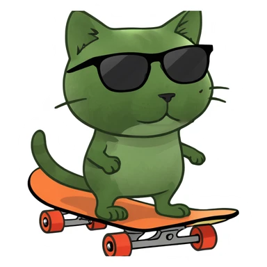 Un gato en dos patas arriba de un skate con lentes de sol sticker