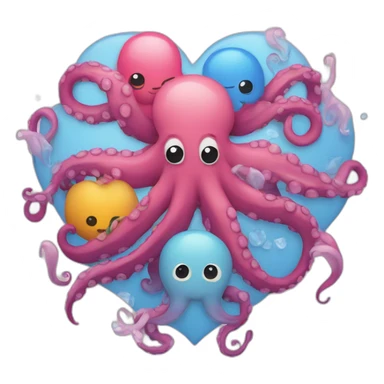 An octopus surrounded by love and five people  sticker