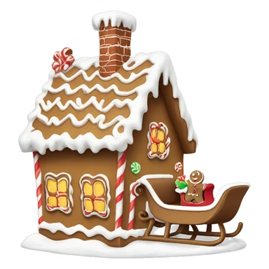 gingerbread house with Santa’s sleigh in the air above sticker