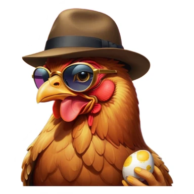 Chicken in the image of an Italian mafioso
— A small fedora, a cigar in the mouth, dark glasses, and a golden egg in the beak. In the background — neon, Vesuvius, whatever. Italy, passion, style. sticker
