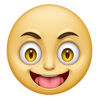 A yellow round face emoji smirking with its tounge out but the eyes are evil and kind of crazy and the eyebrows are turned  sticker
