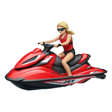 jet ski (red black and white all in the same amount. maybe a red a bit more dominant) on the sea. show the sea under the jet ski - blue with turquoise. no sky - white background instead. DO NOT REMOVE THE SEA AND THE WHITE WHEN FINALIZING!  sticker