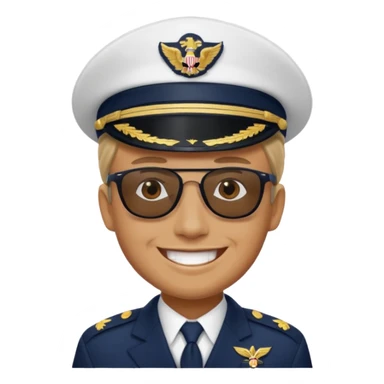 Slack-style emoji of a pilot wearing a navy captain hat going on a vacation sticker