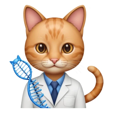 cat researcher with a DNA model sticker