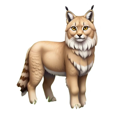 Collage of exotic animals: a lynx with striking eyes, and a fluffy alpaca standing in a lush meadow. The lynx gazes intently while the alpaca looks calm and curious. Surrounded by vibrant plants and flowers. Transparent background for a lively, colorful scene. sticker