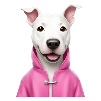 White Bull terrier in pink rain coat sticker
