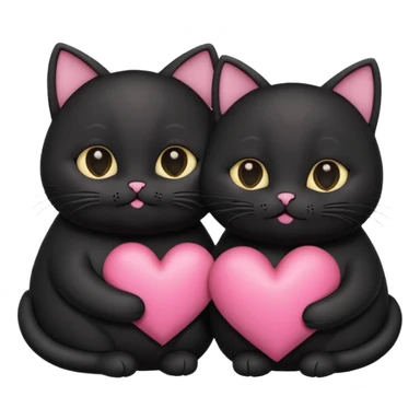 two fat cute black cats love, pink heart, closed mouth, black ears sticker