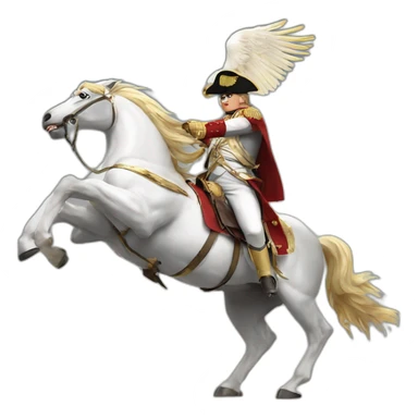 serious angry napoleon on white horse hold a golden eagle sticker