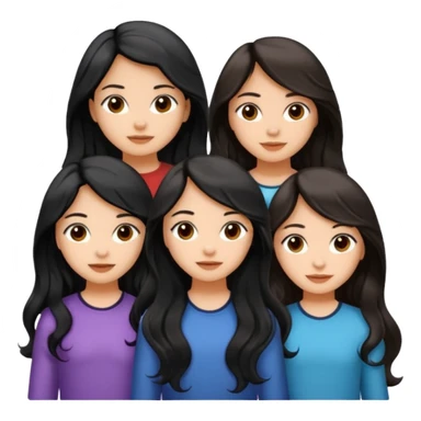 create a trio emoji girl with the first girl with a long black wavy hair with a light skin and the second girl with an mid length wavy hair with a little bit of brown color with light morena skin and the last with long black straight hair with light morena skin sticker