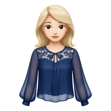 Realistic womens sheer navy blue blouse, detailed lace
 sticker