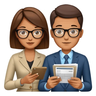 stylish looking husband and wife avatars reviewing their finances together  sticker